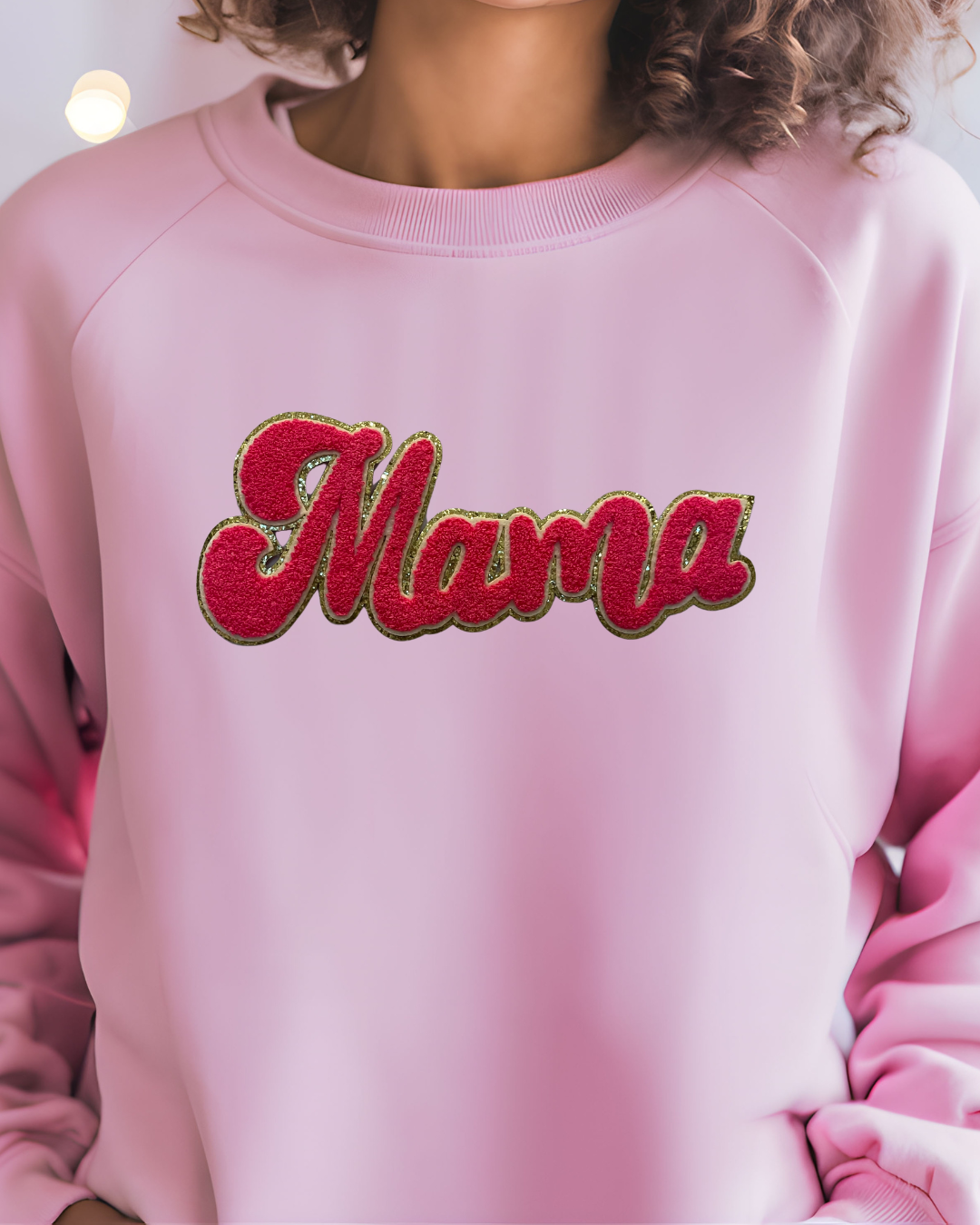 Mama Chenille Sweatshirt (HOT PINK AND GOLD)