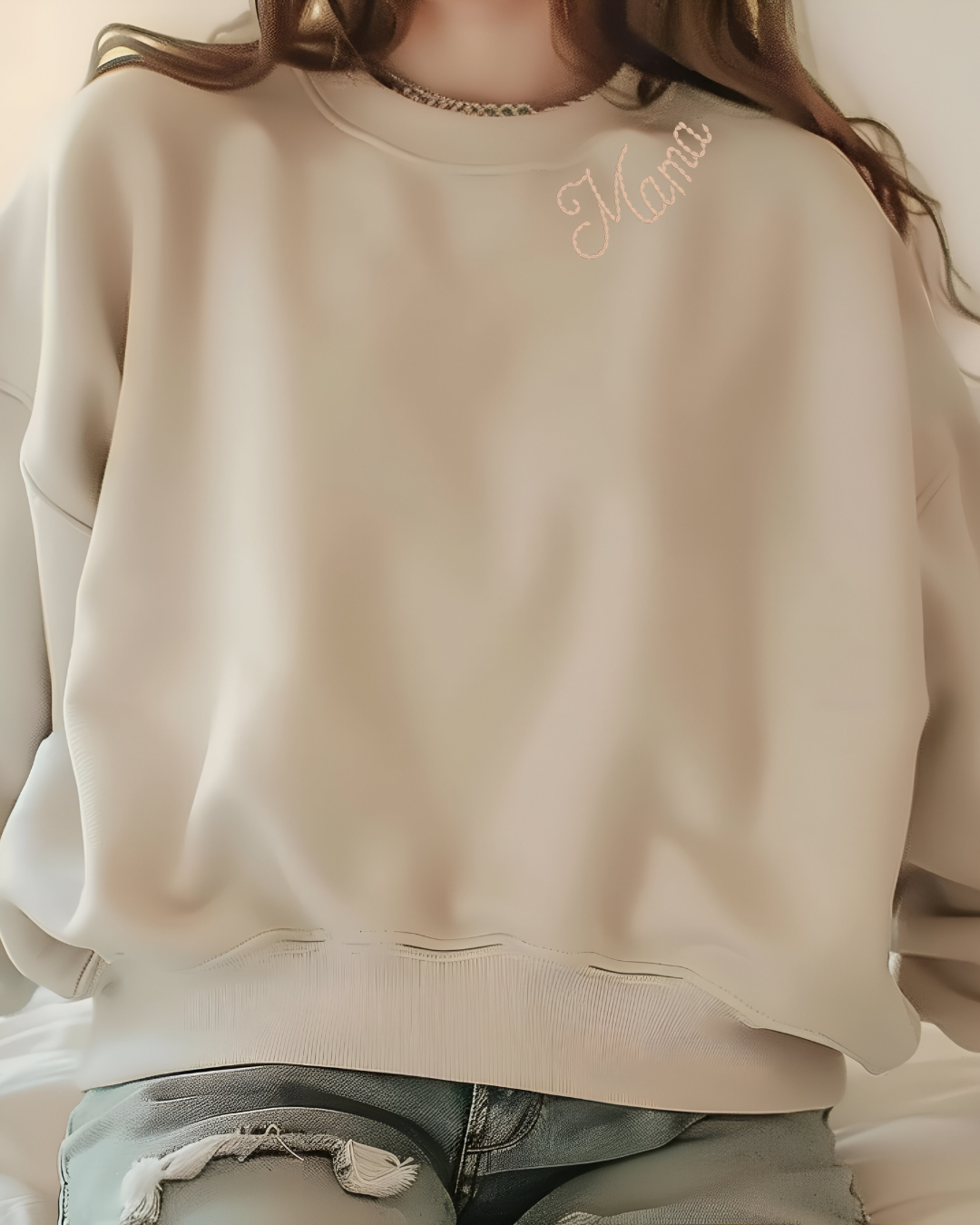 Mama Neckline Embroidered Sweatshirt