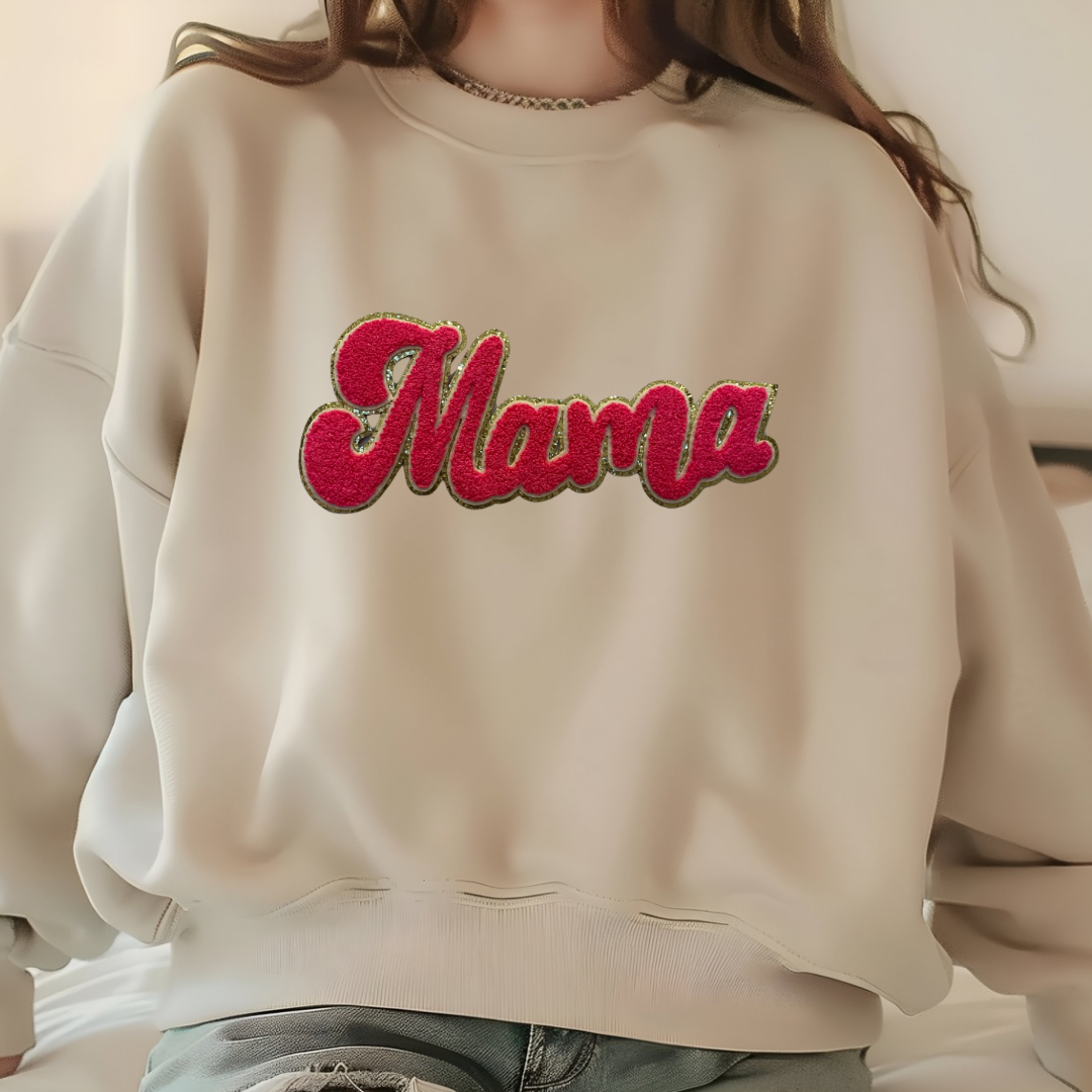 Mama Chenille Sweatshirt (HOT PINK AND GOLD)