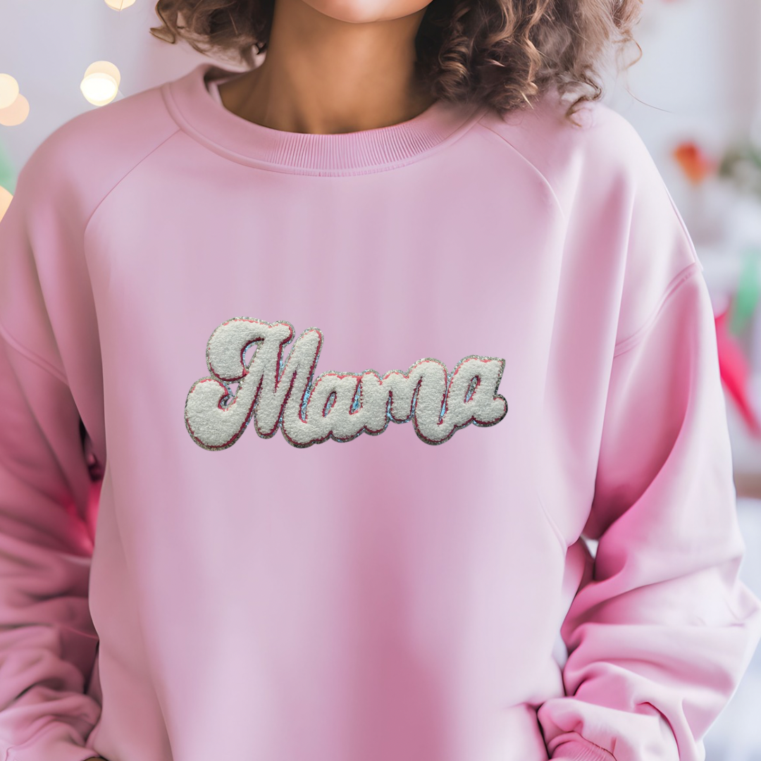 Mama Chenille Sweatshirt (Light Pink and Silver)