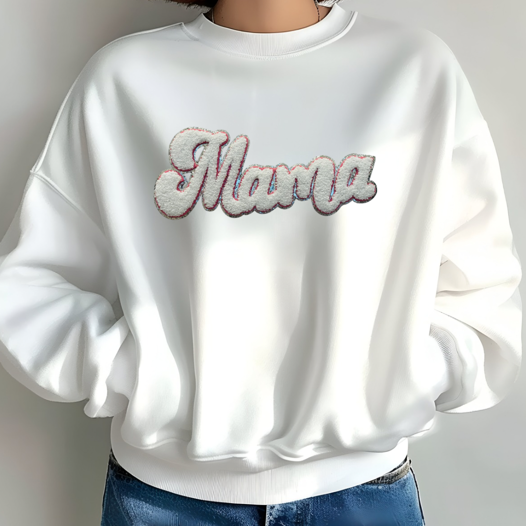 Mama Chenille Sweatshirt (Light Pink and Silver)