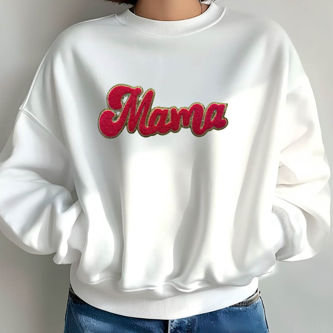 Mama Chenille Sweatshirt (HOT PINK AND GOLD)