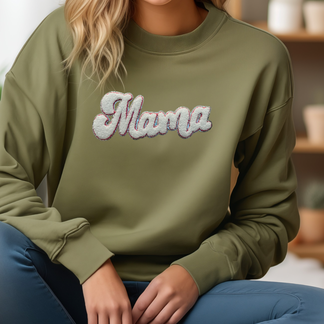 Mama Chenille Sweatshirt (Light Pink and Silver)