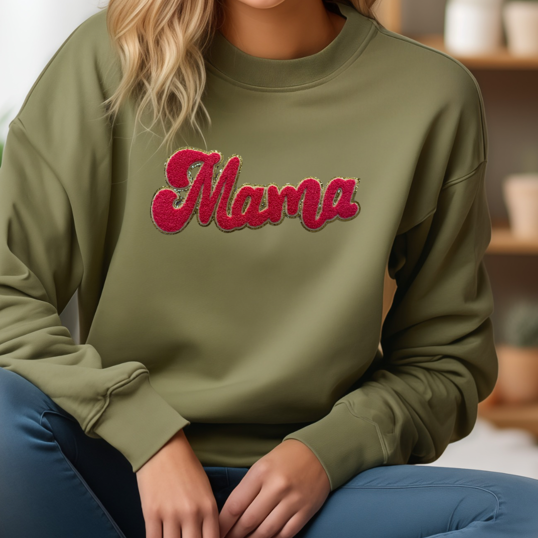 Mama Chenille Sweatshirt (HOT PINK AND GOLD)