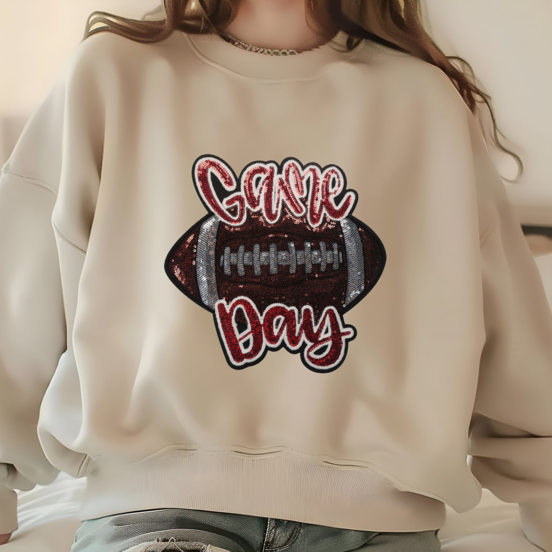 Game Day Sequin Football Sweatshirt (Maroon)