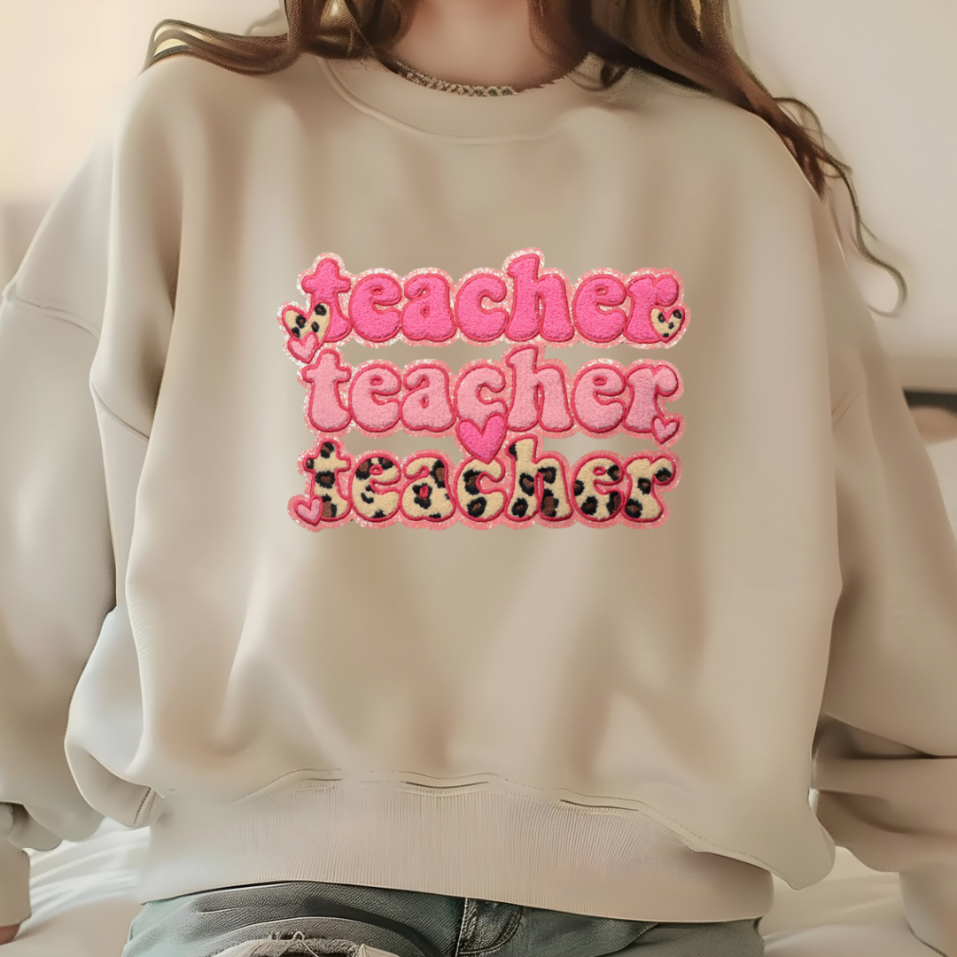 Teacher Chenille Sweatshirt (Leopard)