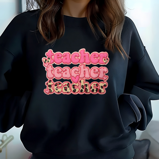 Teacher Chenille Sweatshirt (Leopard)