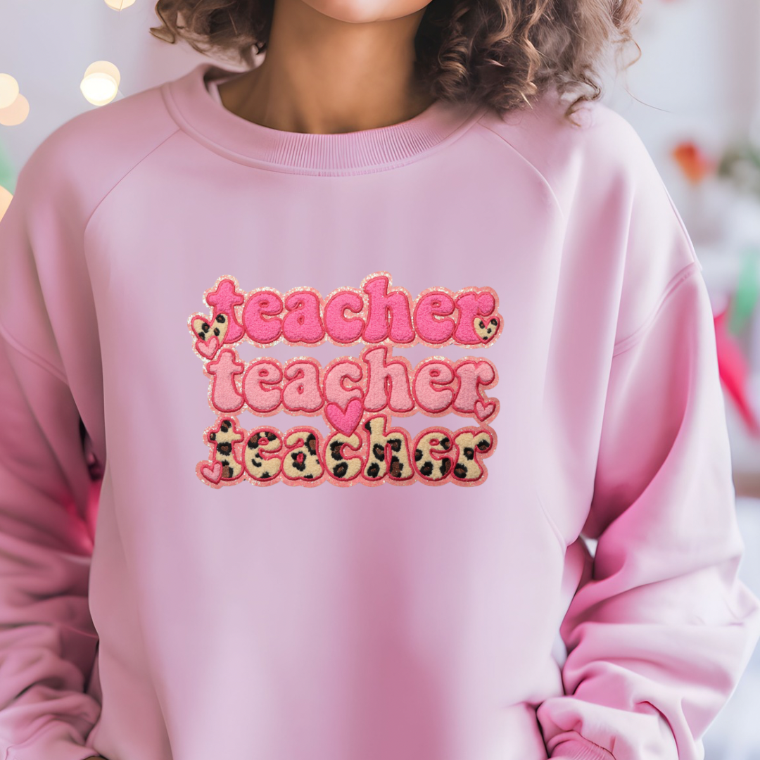 Teacher Chenille Sweatshirt (Leopard)