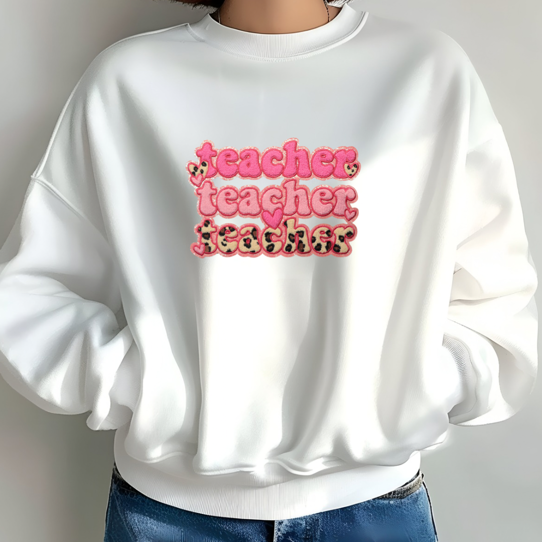 Teacher Chenille Sweatshirt (Leopard)