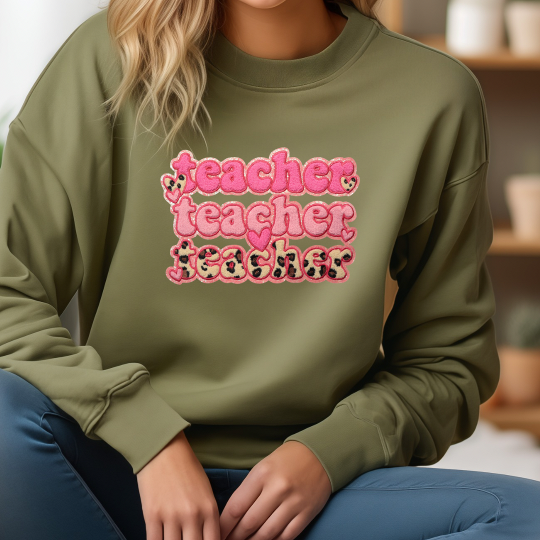 Teacher Chenille Sweatshirt (Leopard)